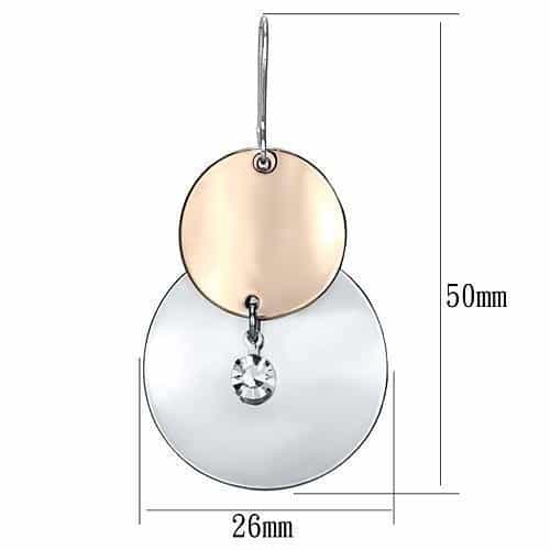 Iron Two Tone Rose Gold Silver Disc Oval CZ Double Drop Ring view 2