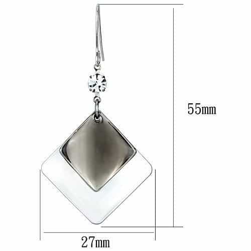 Iron Silver Polished Diamond Square Geometric Drop Earrings view 2