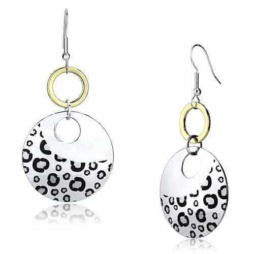 Iron Two Tone Gold Silver Leopard Print Circle Drop Earrings view 1