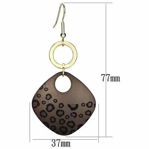 Iron Gold Brown Leopard Print Diamond Square Ring Drop Earrings view 2