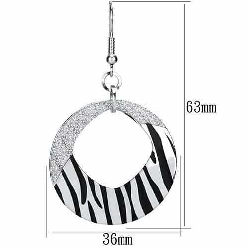 Iron Silver Zebra Print Glitter Circle Oval Drop Earrings view 2
