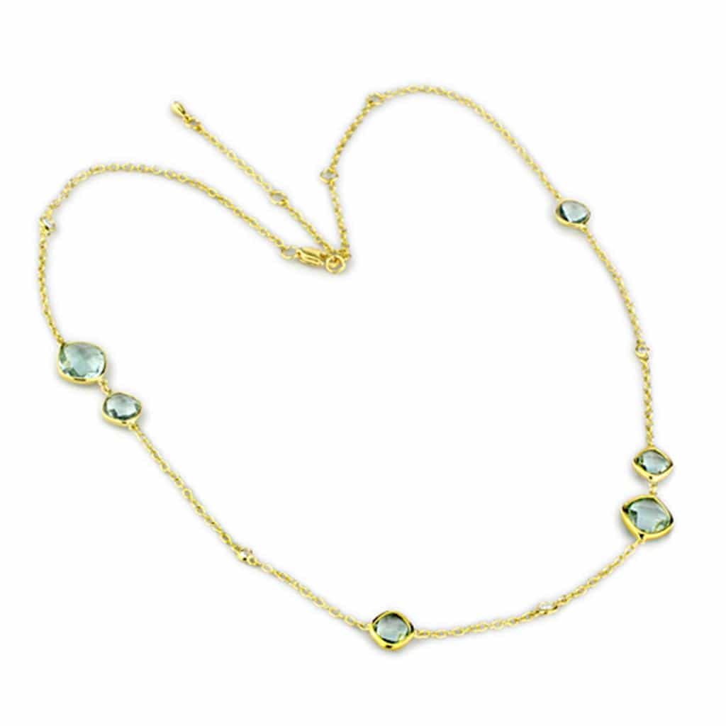 Brass Gold Green Crystal Bezel Station Chain Necklace view 1