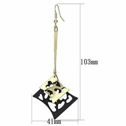 Iron Gold Black Filigree Scroll Diamond Square CZ Drop Earrings view 2