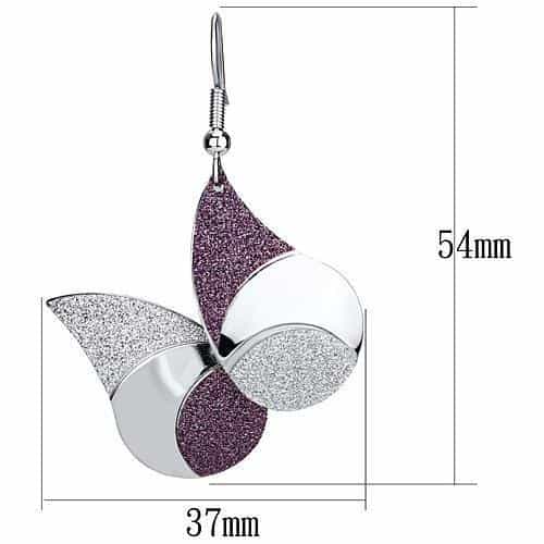 Iron Silver Purple Glitter Pinwheel Petal Drop Earrings view 2