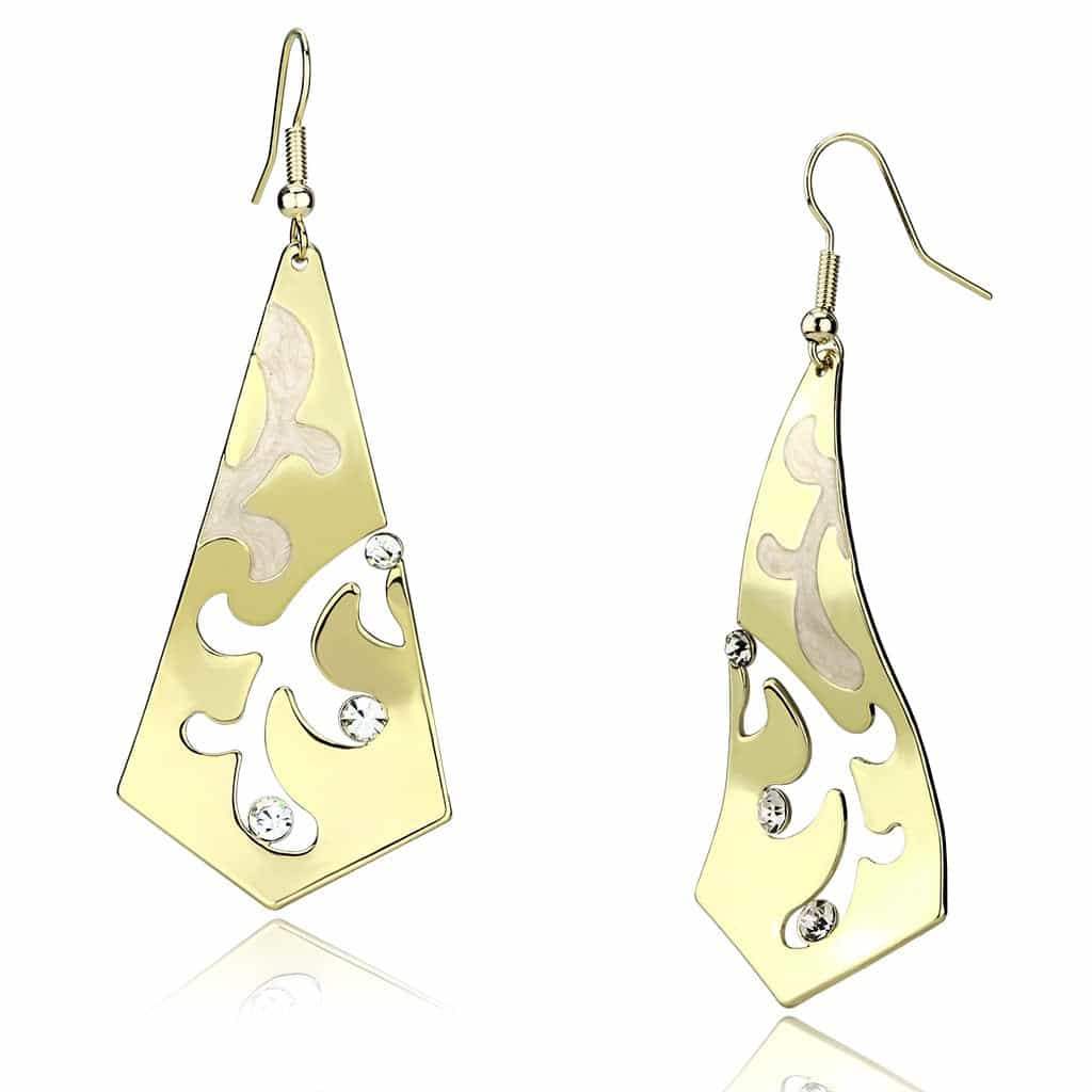Iron Gold Filigree Scroll Kite CZ Drop Earrings view 1