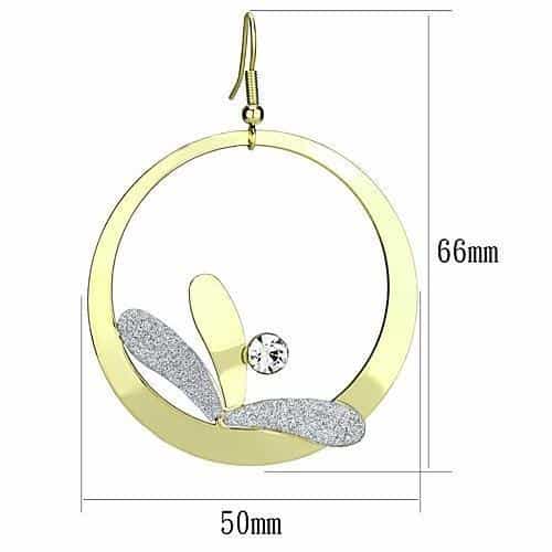 Iron Gold Glitter Abstract Petal Leaf CZ Oval Drop Earrings view 2