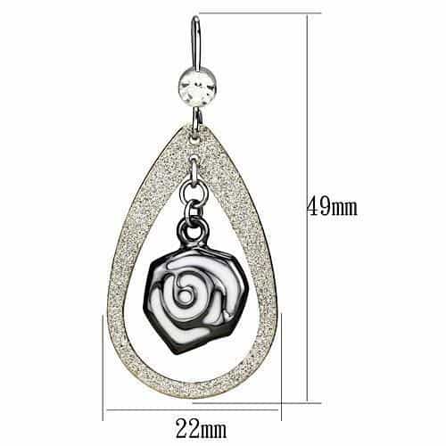 Iron Silver Glitter Rose Flower Teardrop Drop Earrings view 2