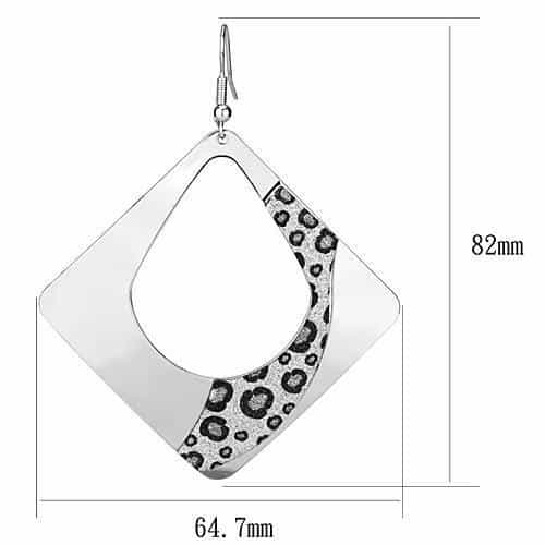 Iron Silver Leopard Print Diamond Square Drop Earrings view 2