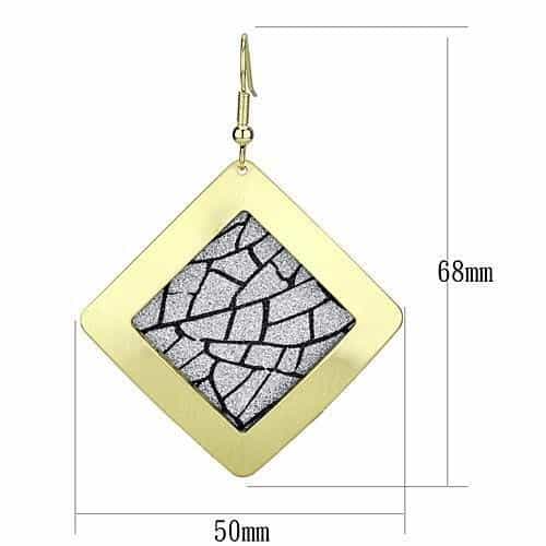 Iron Gold Glitter Mosaic Crackle Diamond Square Drop Earrings view 2