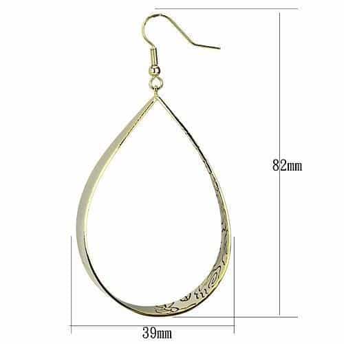 Iron Gold Engraved Floral Scroll Open Teardrop Drop Earrings view 2
