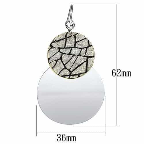 Iron Silver Glitter Brushed Satin Double Disc Drop Earrings view 2