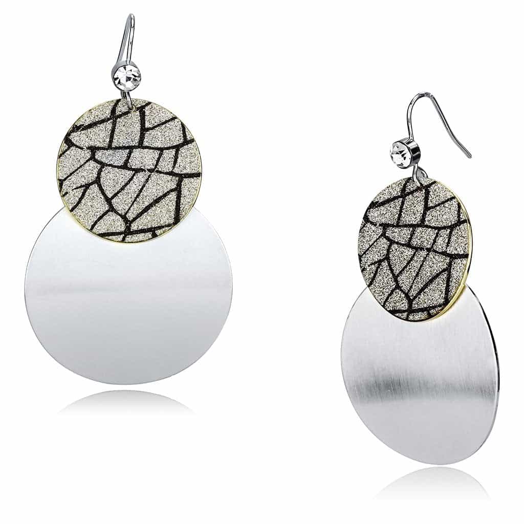 Iron Silver Glitter Brushed Satin Double Disc Drop Earrings view 1