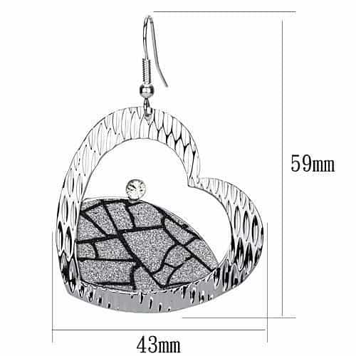 Iron Silver Glitter Mosaic Crackle Heart Swan Drop Earrings view 2