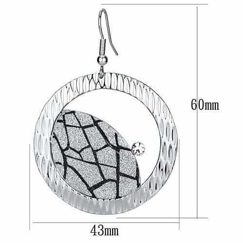 Iron Silver Glitter Mosaic Crackle Ribbed Circle Disc Earrings view 2