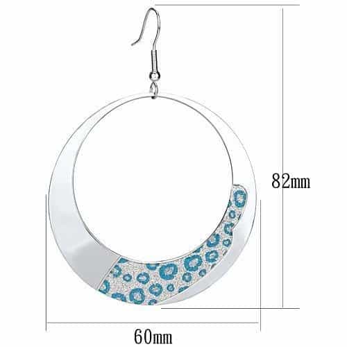 Iron Silver Blue Leopard Print Oval Hoop Drop Earrings view 2
