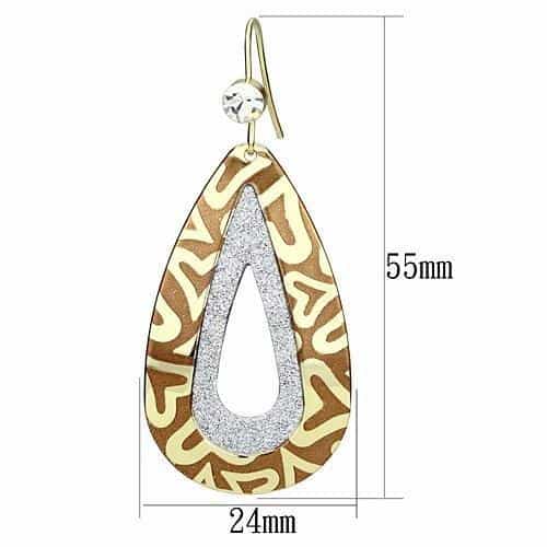Iron Gold Brown Abstract Print Glitter Teardrop Drop Earrings view 2