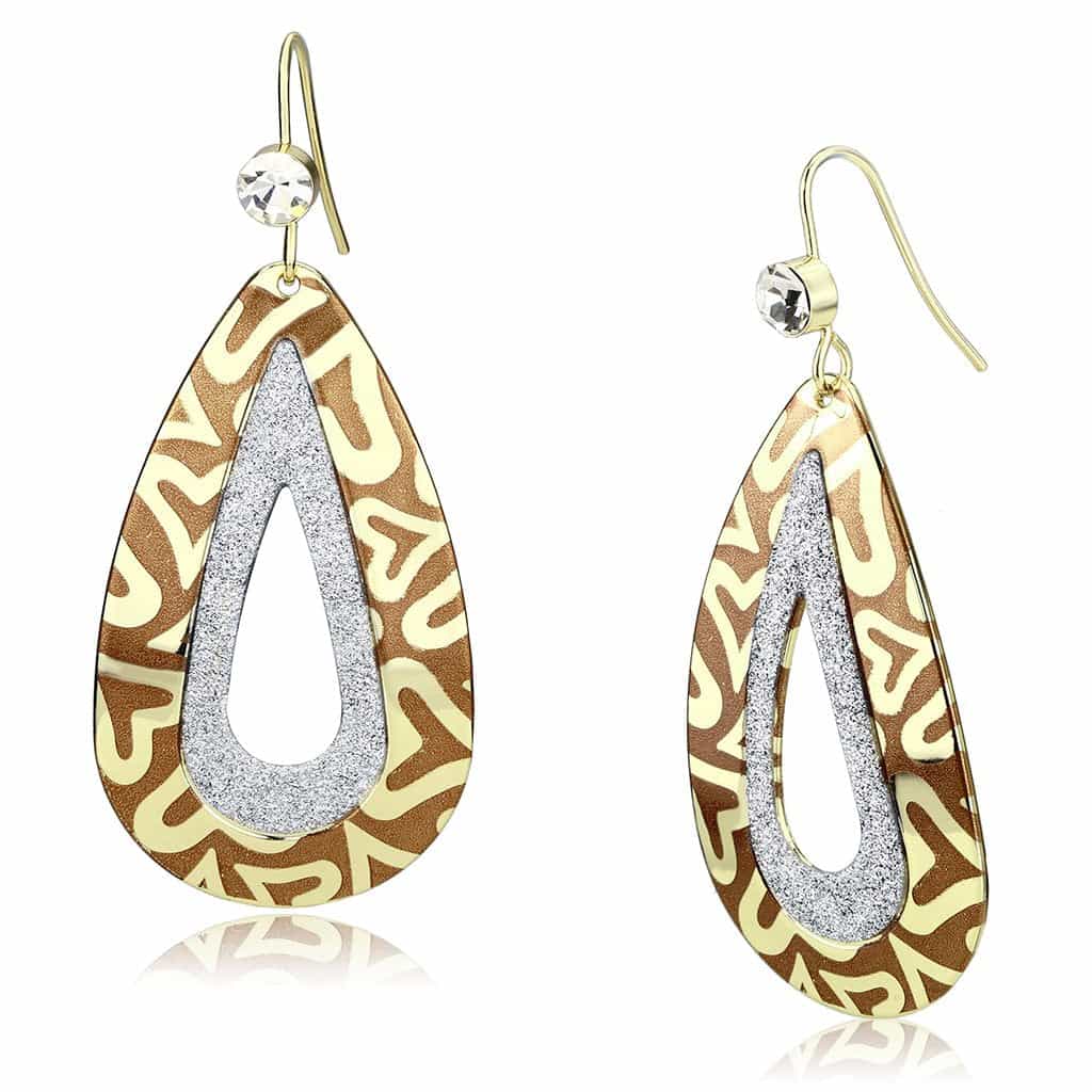 Iron Gold Brown Abstract Print Glitter Teardrop Drop Earrings view 1