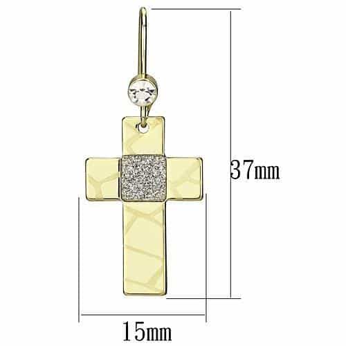 Iron Gold Mosaic Crackle Cross CZ Drop Earrings view 2