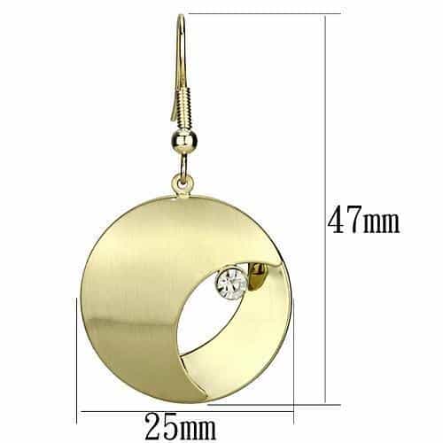 Iron Gold Brushed Satin Disc CZ Moon Drop Earrings view 2
