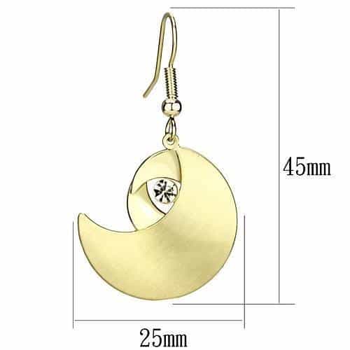 Iron Gold Brushed Satin Crescent Moon CZ Drop Earrings view 2