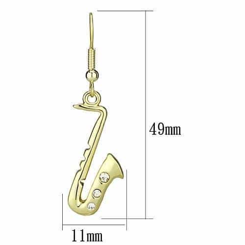 Iron Gold CZ Saxophone Musical Instrument Drop Earrings view 2