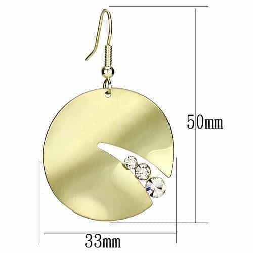 Iron Gold Brushed Satin Oval Disc CZ Slash Drop Earrings view 2