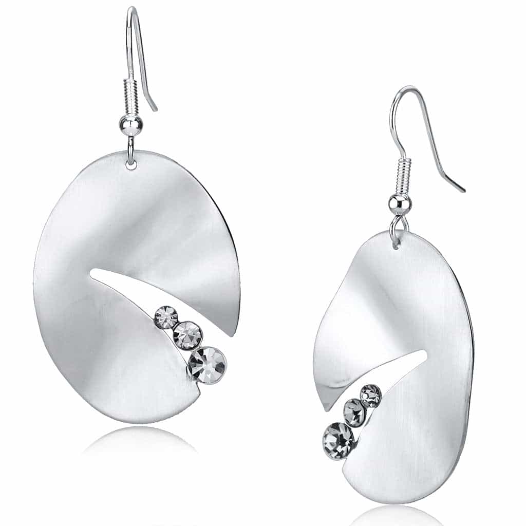 Iron Silver Brushed Satin Oval CZ Triple Drop Earrings view 1