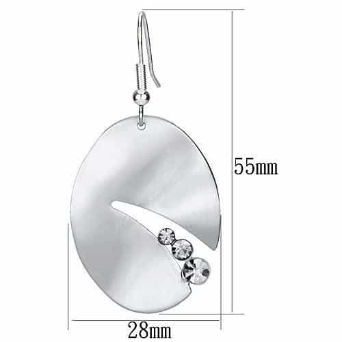 Iron Silver Brushed Satin Oval CZ Triple Drop Earrings view 2