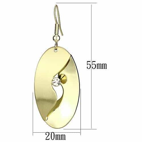 Iron Gold Brushed Satin Layered Leaf Petal CZ Drop Earrings view 2
