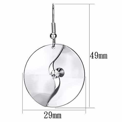 Iron Silver Polished Wave Slash Disc CZ Drop Earrings view 2