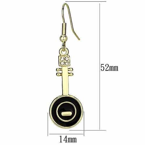 Iron Gold Black Enamel Button CZ Bar Linear Drop Earrings view 2