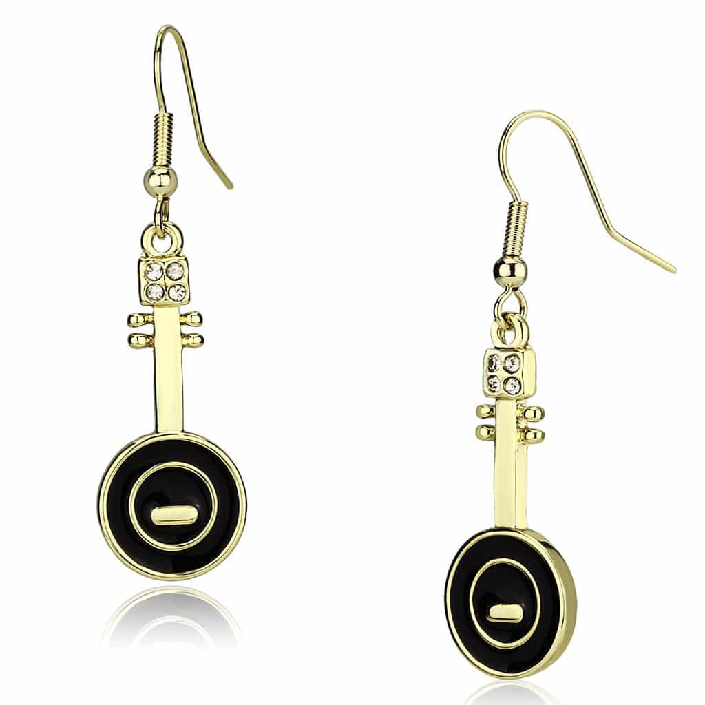 Iron Gold Black Enamel Button CZ Bar Linear Drop Earrings view 1