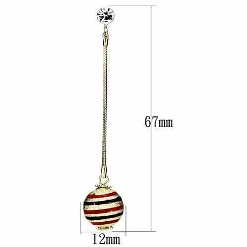 Iron Gold Red Striped Enamel Ball Chain Thread Drop Earrings view 2