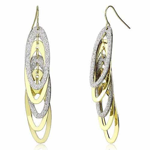 Iron Two Tone Gold Silver Glitter Nested Marquise Oval Earrings view 1