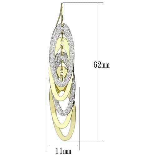 Iron Two Tone Gold Silver Glitter Nested Marquise Oval Earrings view 2