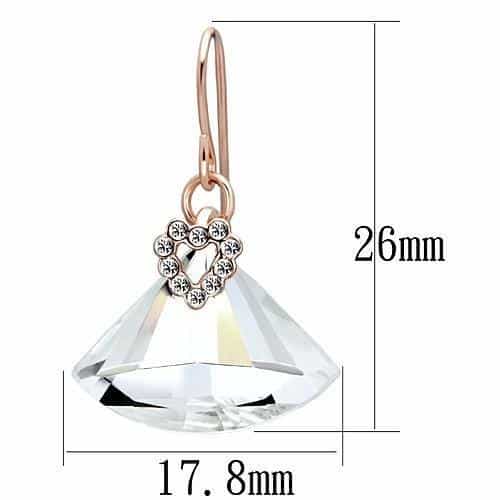 Iron Rose Gold Clear Crystal Diamond Heart CZ Drop Earrings view 2