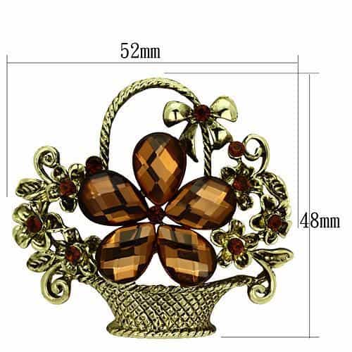 Brass Antique Gold Brown Crystal Flower Basket Brooch view 2