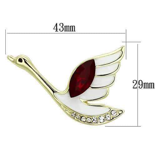 Brass Rose Gold White Enamel Red Crystal Dove Bird Brooch view 2