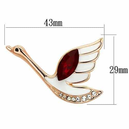 Brass Rose Gold White Enamel Red Crystal Dove Bird Brooch LO2762 view 2