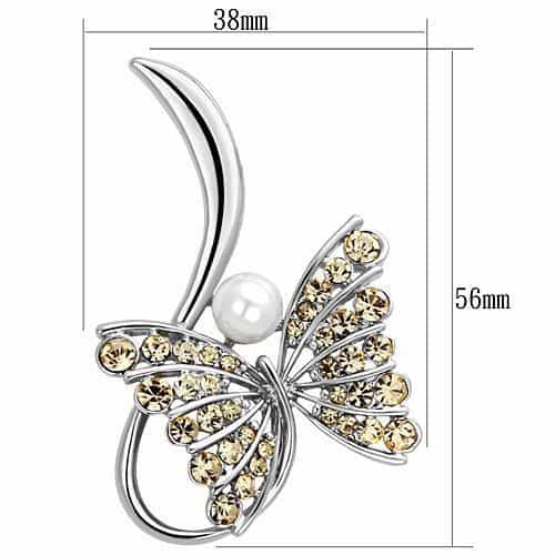 Brass Silver Champagne Crystal Pearl Butterfly Brooch view 2