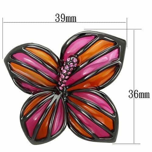 Brass Pink Orange Enamel CZ Plumeria Flower Brooch view 2