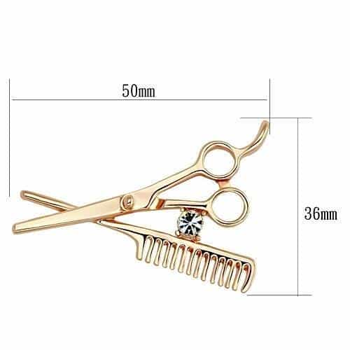 Brass Rose Gold CZ Scissors Comb Hairdresser Brooch view 2