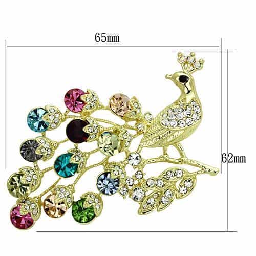 Brass Gold Multi Color Crystal Peacock Brooch view 2
