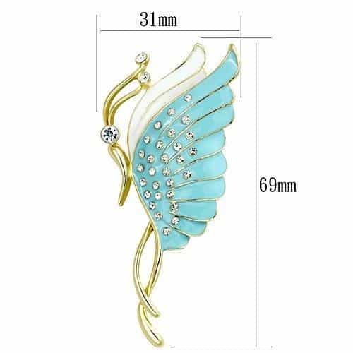 Brass Gold Turquoise White Enamel CZ Butterfly Brooch view 2