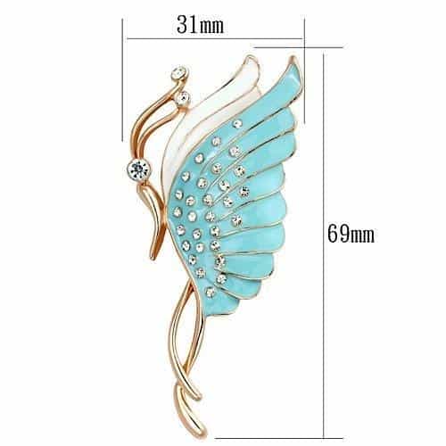 Brass Gold Turquoise White Enamel CZ Butterfly Brooch LO2772 view 2
