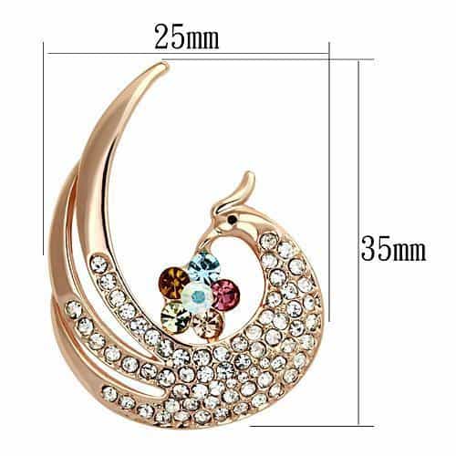 Brass Silver Multi Color Crystal Pave Swirl Swan Brooch view 2