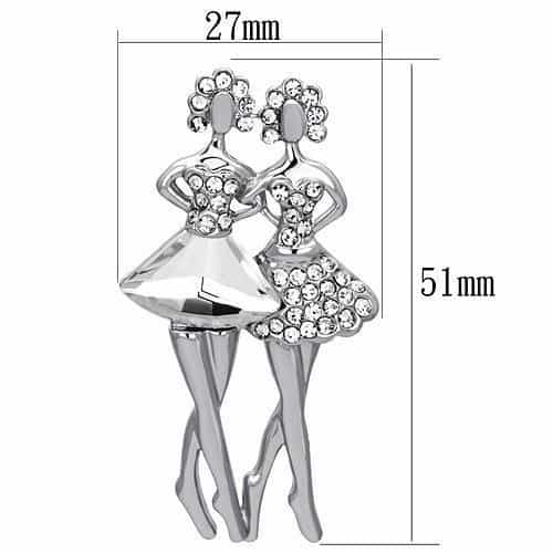 Brass Silver Crystal Dancing Couple Ballerina Brooch view 2