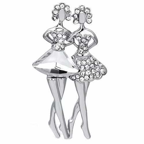 Brass Silver Crystal Dancing Couple Ballerina Brooch view 1