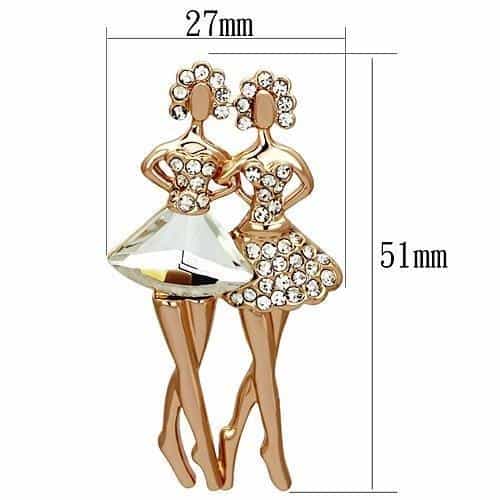 Brass Rose Gold Crystal Dancing Couple Ballerina Brooch view 2