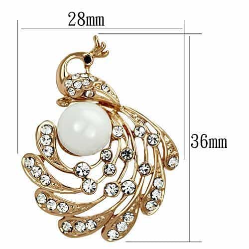 Brass Gold Pearl CZ Peacock Feather Swirl Brooch view 2